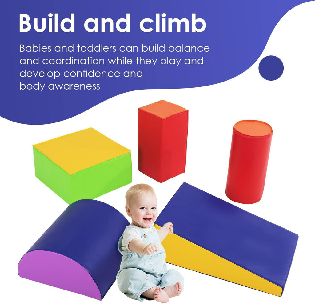 PayLessHere Climbing Toys for Toddlers 5 Piece Corner Foam Climbing Blocks Set with Soft Foam and Strong Structure for Babies 1-3 Crawling and Sliding Activity Play Indoor (CM, 5 Piece)