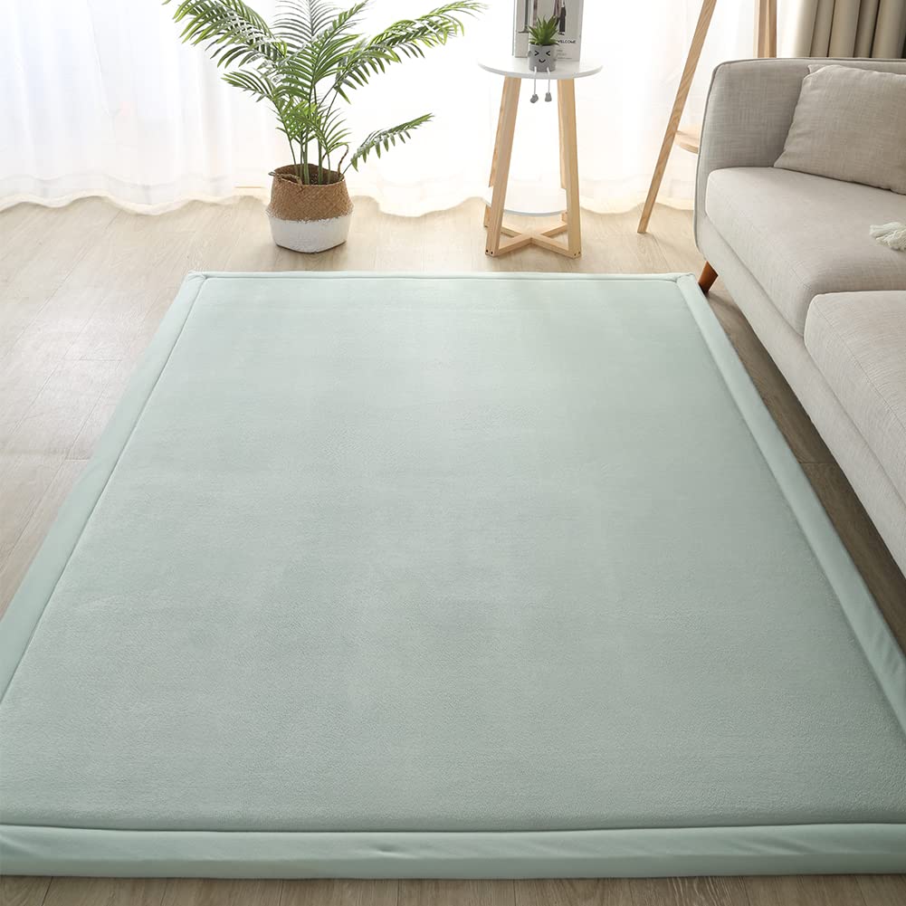 Loartee Coral Velvet Crawling Rug (6'7"x6'7", Light Green) for Toddler Children Play Area Rug Yoga Mat Exercise Pad