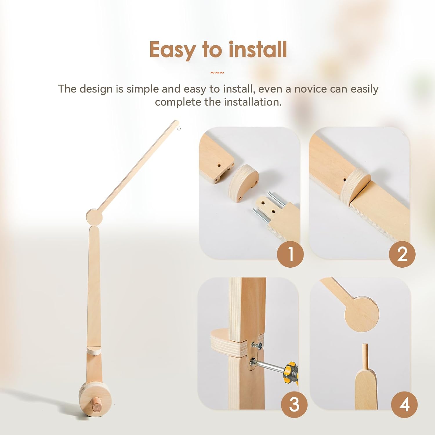 HI BABY MONMENT Crib Mobile Arm - Baby Mobile Hanger with 2-Height Settings Adjustable, Stabilizing Attachment for Added Safety, Mobile Arm for Crib, Sturdy & Secure Design for Nursery Mobile