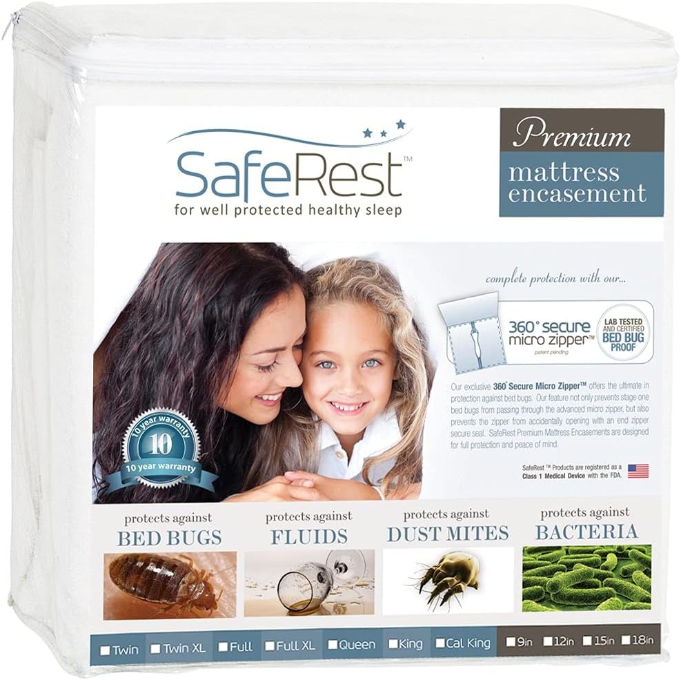 SafeRest Zippered Mattress Protector - Premium 6-9 Inch Waterproof Mattress Cover for Bed - Breathable & Noiseless Washable Mattress Encasement - Twin XL