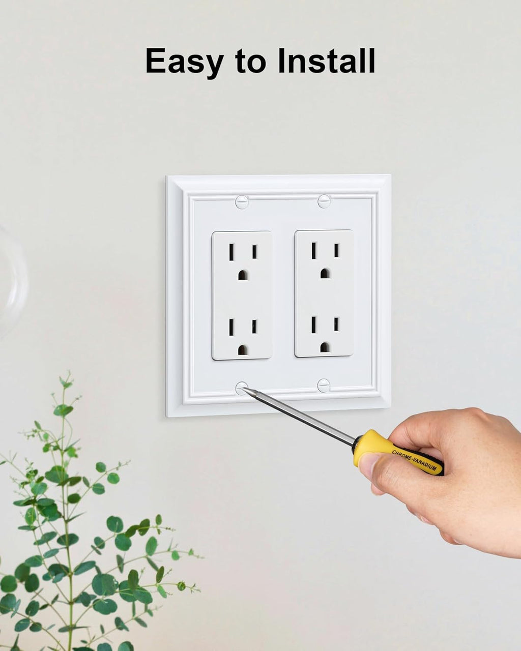 2-Pack Decorative Double Decorator Outlet Cover Plate, Pure White Durable Natural Bamboo Fiber Wall Plates for Electrical Outlets, Receptacle, GFCI Outlet, Dimmer Switch, 2-Gang, Corrosion Resistant