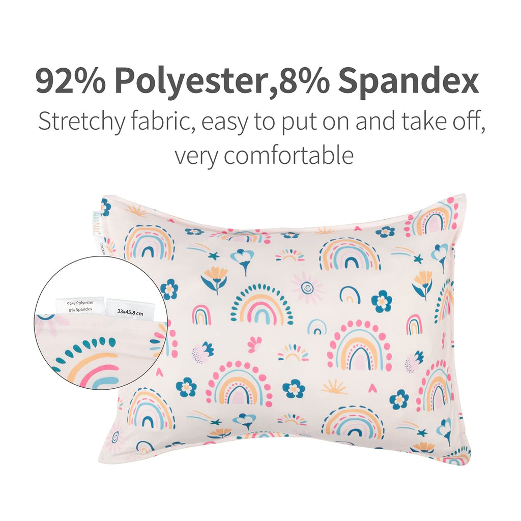 ALVABABY Toddler Pillowcases Stretchy Soft Kids Pillow Cover 2 Pack Fit 13"x 18" or 12"x18" Envelope for Girl Boy Sleepy Travel
