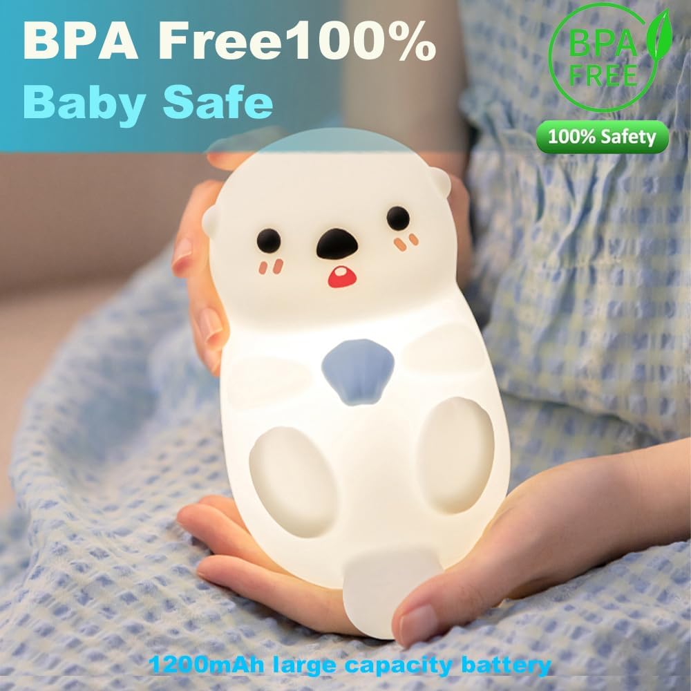 Cute Otter Night Light for Kids Bedroom, Animal Silicone Nursery Night Lamp Touch Control Sea Otter Nightlights USB Rechargeable Bedside Lamp for Baby Children Toddlers Girls Gift