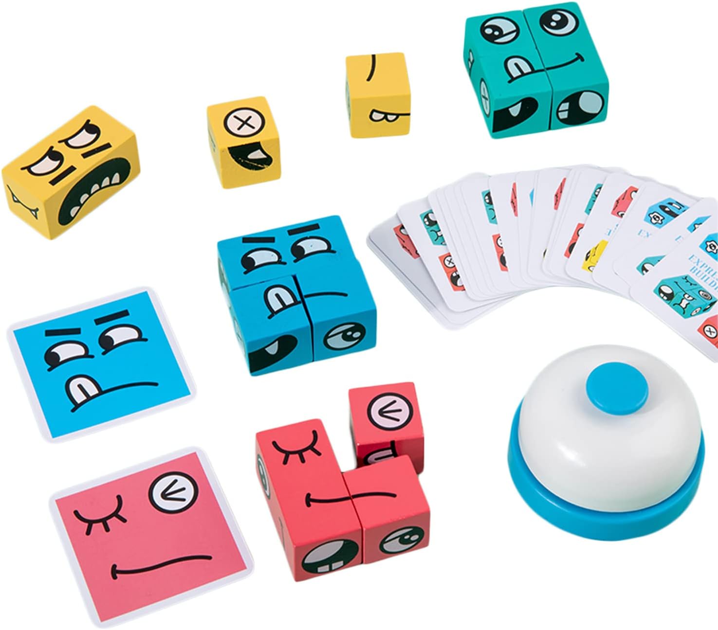 Wooden Face Changing Magic Cube Building Blocks Game Matching Expression Puzzle Toy Board Games for Family Night, Match Puzzles Geometric Educational Toys for Kids and Adults