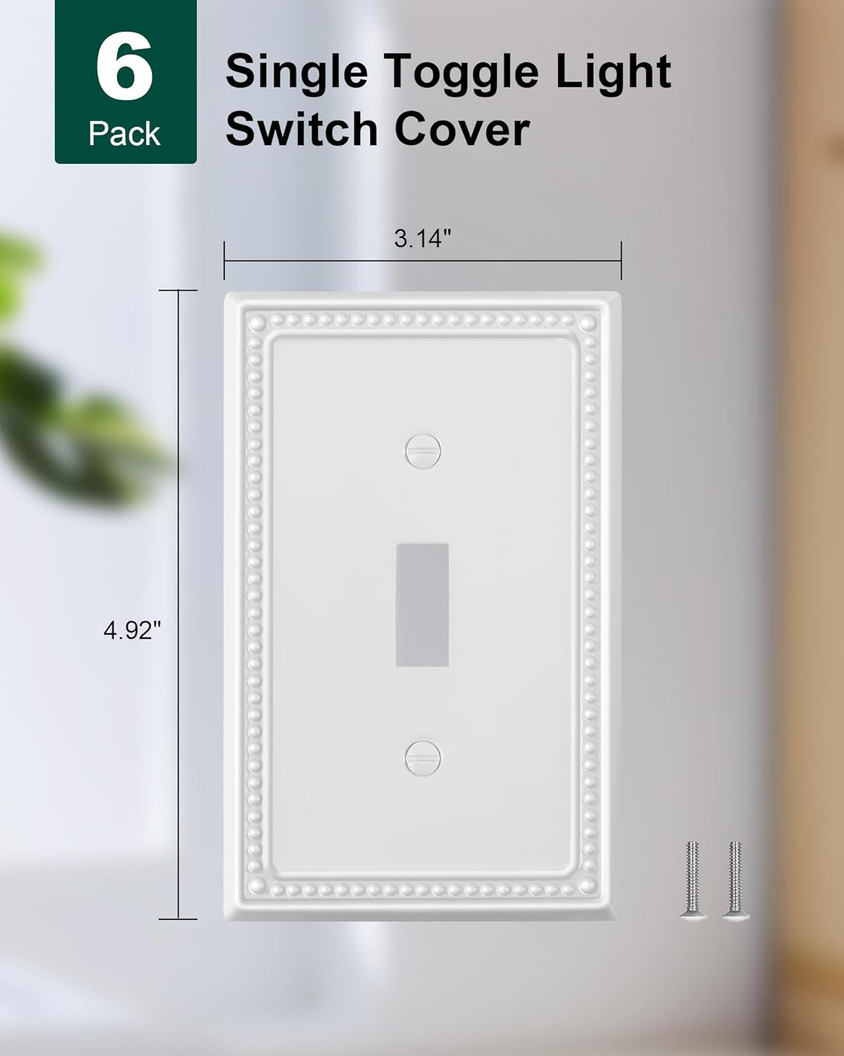 6-Pack Single Toggle Light Switch Cover Plate, Pearls Decorative Switch Plate Covers, Pure White 1 Gang Metal Wall Plate, Corrosion Resistant