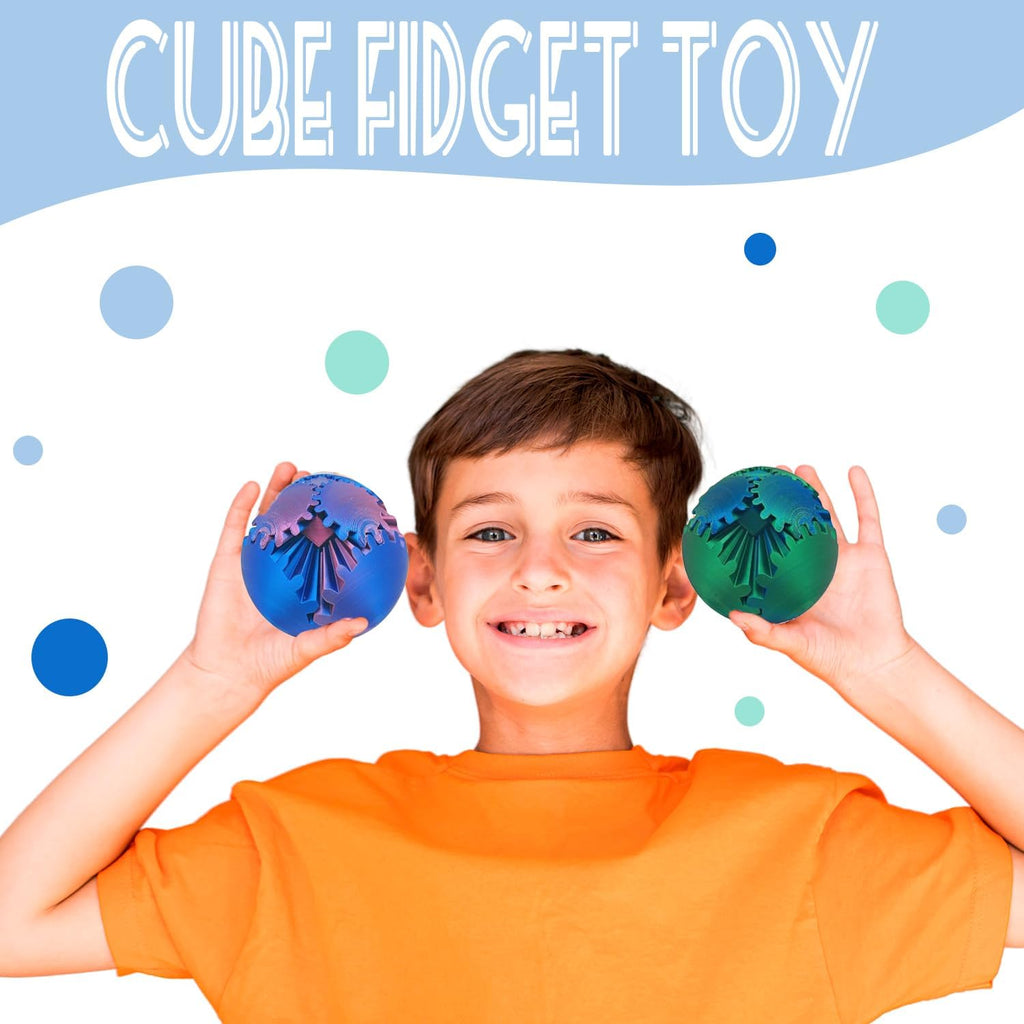 Gear Ball - GearSphere Fidget Toy, 2024 Gear Sphere Cube Puzzlefor Adults Kids Stress and Anxiety Relaxing,3D Printed Spin Ball or Cube Fidget Toy (Green+Blue)