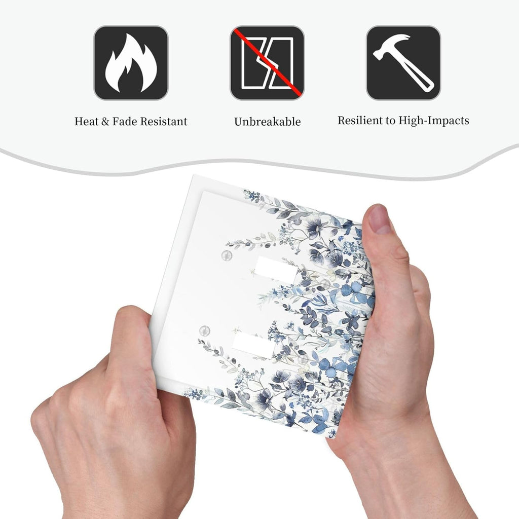 Decorative Switch Plates Light Blue Watercolor Leaves Plant With Floral 2 Gang Double Toggle Outlet Light Switch Cover Wall Plate Electrical Faceplate for Bedroom Bathroom Decor