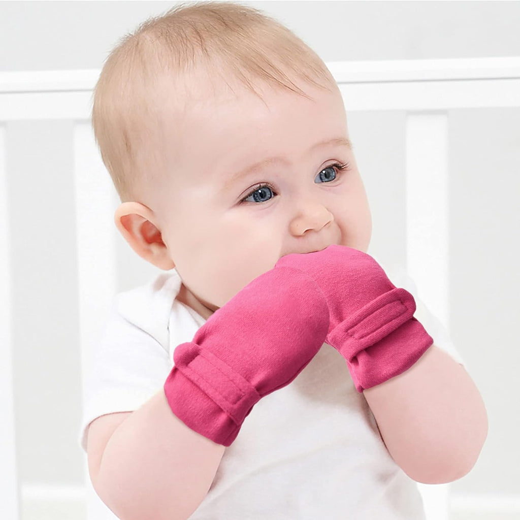 Newborn Baby No Scratch Mittens Stay On, 100% Cotton Breathable, Adjustable Infant Gloves for Baby Boys Girls Mittens