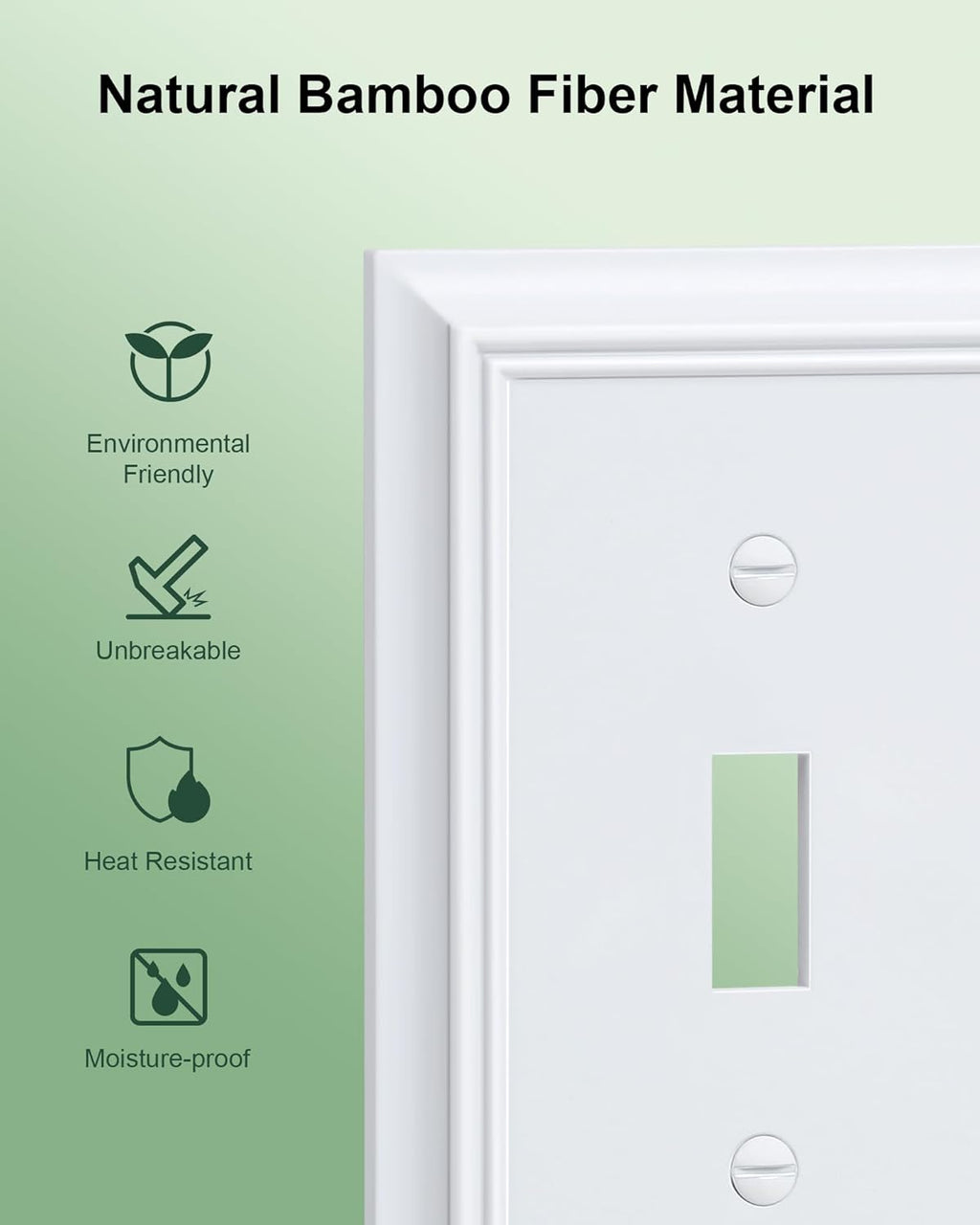 4-Pack Single Toggle Light Switch Cover Plate, Durable Natural Bamboo Fiber Decorative Switch Plate Covers, Pure White 1 Gang Wall Plate, Corrosion Resistant