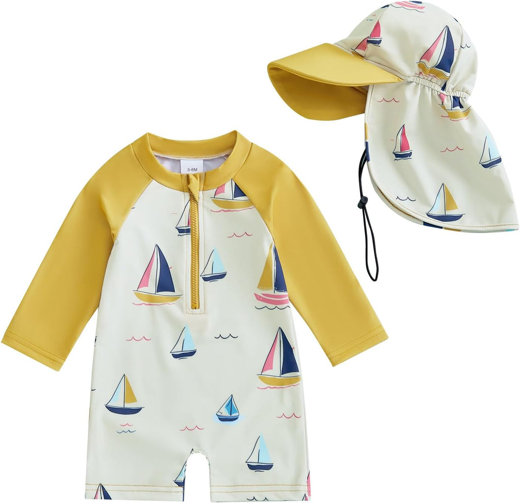 Hnyenmcko Baby/Toddler Boy Rash Guard Swimsuit Long Sleeve One Piece Zipper Swimwear Sunsuit Infant Bathing Suit Beachwear