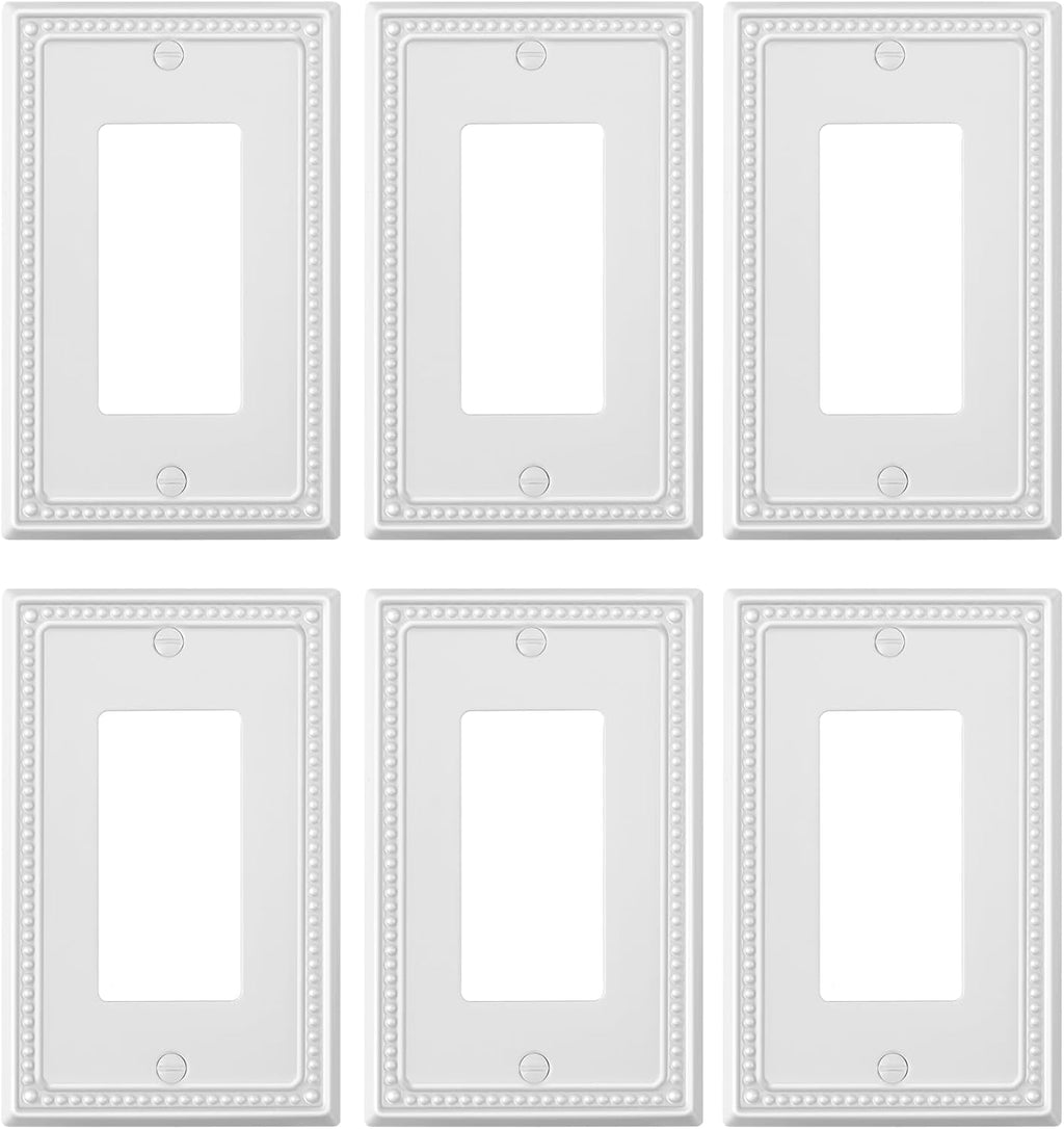 6-Pack Decorator Outlet Cover Plate, Decorative Switch Plates and Outlet Covers, Pure White Metal Wall Plates for Electrical Outlets, Receptacle, GFCI Outlet, Dimmer Switch