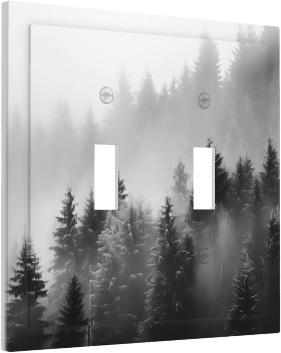 Foggy Forest Natural Scenery Retro Tree Pine Decorative Switch Plates 2 Gang Double Toggle Outlet Light Switch Cover Wall Plate Electrical Faceplate for Bed Room Living Room Decor