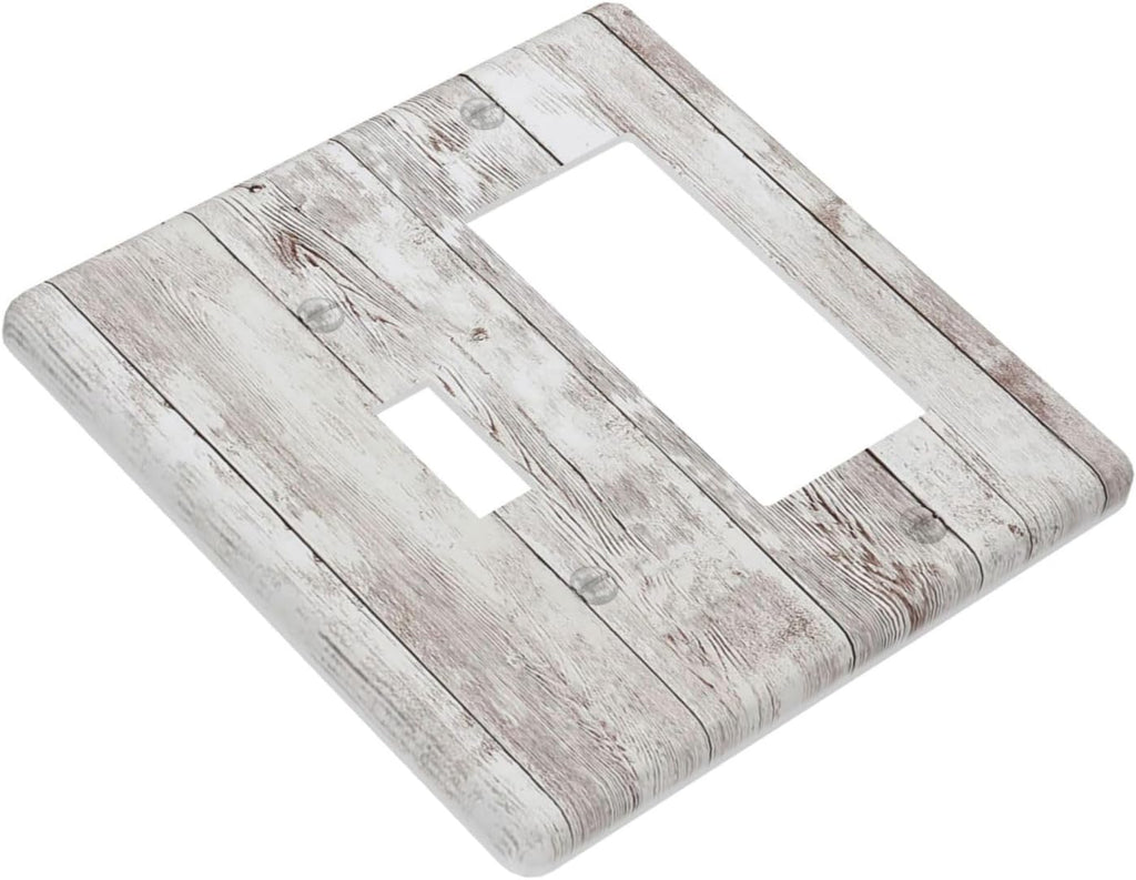 Outlet Covers Rustic Vintage White Wood Grain 1 Toggle 1 Rocker Combination Decorative Wall Plate Electrical Switch Plates Light Switch Cover Plate for Farmhouse Home Decor