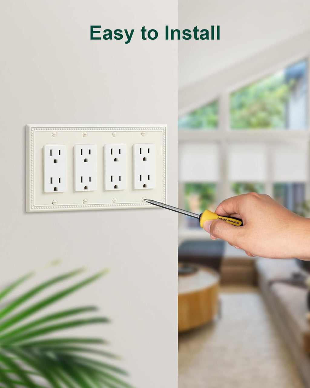 2-Pack Quad Decorator Outlet Cover Plate, Light Almond Pearls Decorative Switch Plates Covers, Metal Wall Plates for Electrical Outlets, Receptacle, GFCI Outlet, Dimmer Switch