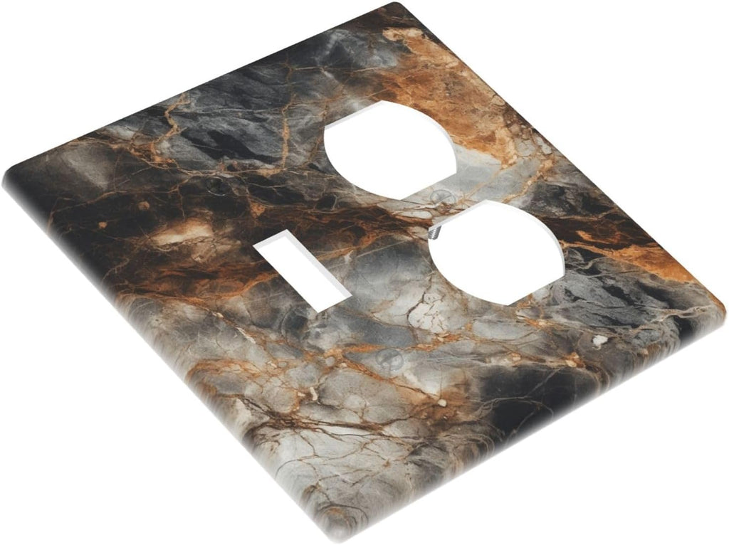 Brown Marble Granite Golden Lines Print Wallplates 1 Toggle 1 Duplex Switch Plate Electrical GFCI Faceplate Decorative Light Switch Covers for Bathroom Kitchen Decor