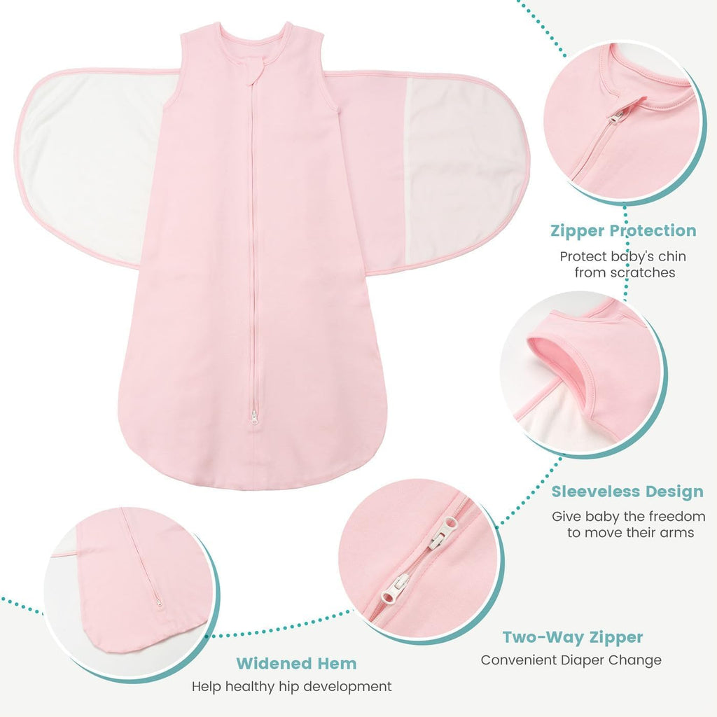 Baby Swaddle Sleep Sack 1.0 Tog 3-in-1 Cotton Baby Swaddle Blanket Wrap for Newborns 6-12 Months Pink