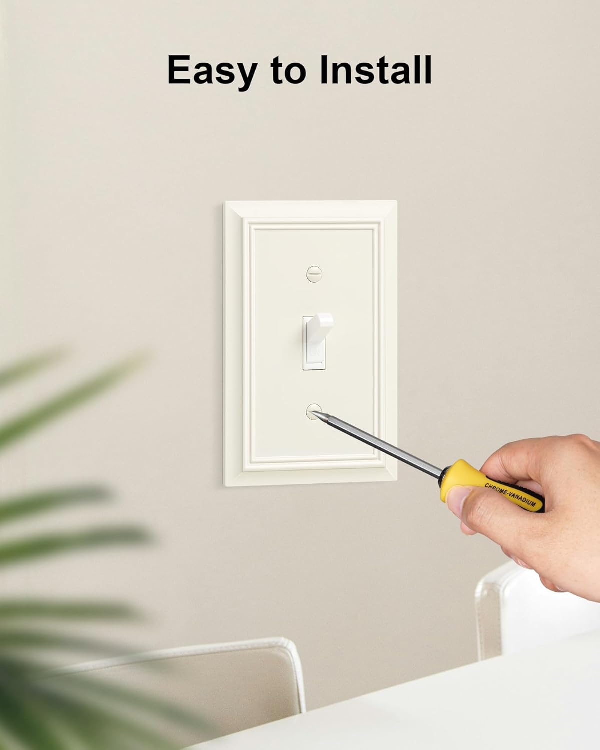 6-Pack Single Toggle Light Switch Cover Plate, Durable Natural Bamboo Fiber Decorative Switch Plate Covers, Light Almond 1 Gang Wall Plate, Corrosion Resistant