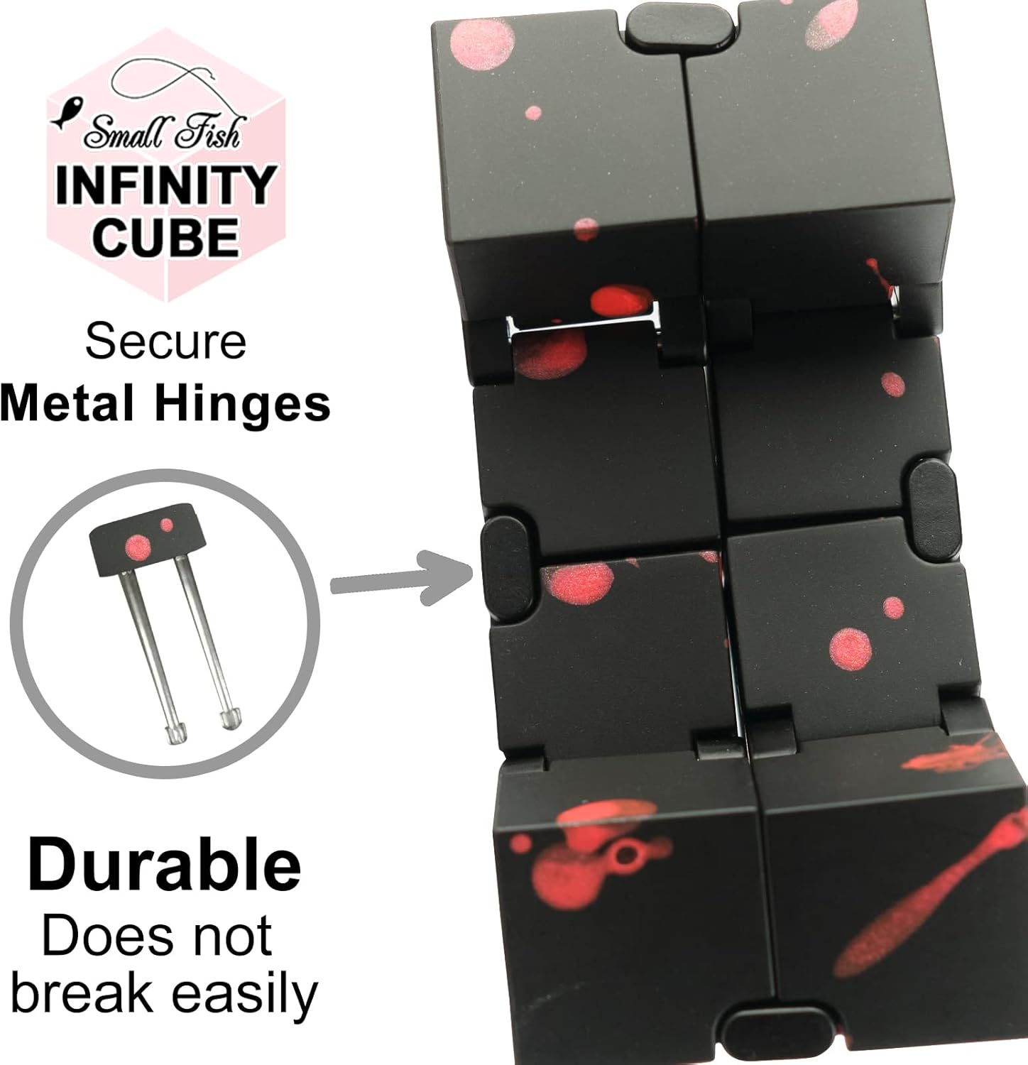 SMALL FISH Fidget Infinity Cube - Built-in Metal Never Ending Infinity Cube, Cool Sensory Infinite Fidget Toy for Stress and Anxiety Relief, Best for Adults and Kids with Autism,and ADHD (Black)