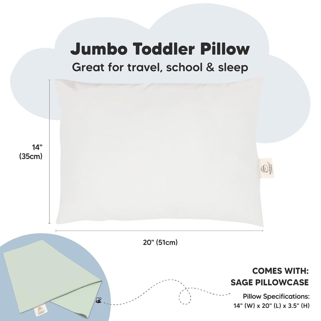 KeaBabies Toddler Pillow with Pillowcase, Jumbo 14X20 - Soft Organic Cotton Toddler Pillows for Sleeping - Machine Washable - Perfect for Travel, Toddler Bed Set (Sage)