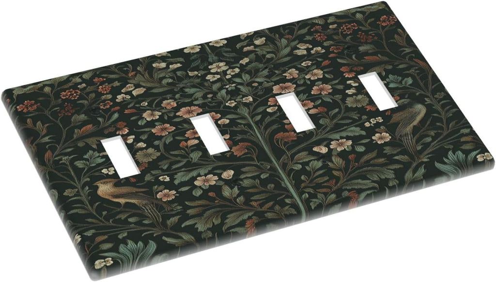 Light Switch Covers Vintage Morris Colorful Flower Green Leaf Quad Toggle Electrical Faceplate 4 Gang Wall Plate Decorative Switch Plates For Bed Room Living Room Decor