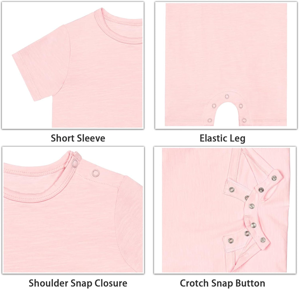 GUISBY Baby Short Sleeve Bodysuit Snap Crotch Closure Cotton Pajamas for Baby 3-Packs