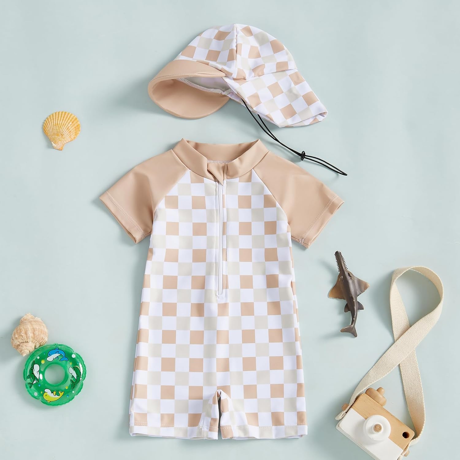 MAYUMMPY Baby Boys Girls Swimwear Casual Zipper One Pieces Rash Guard Swimsuit and Hat Beachwear Bathing Suit