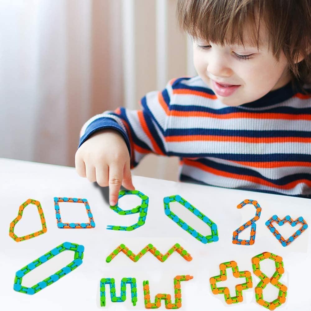 20pcs Random 24 Links Wacky Tracks Snap and Click Fidget Toys, Finger Sensory Toys, Snake Puzzles for Stress Relief, Party Bag Fillers, Party Favours, Random Color，Party Supplies，Carnival Gift