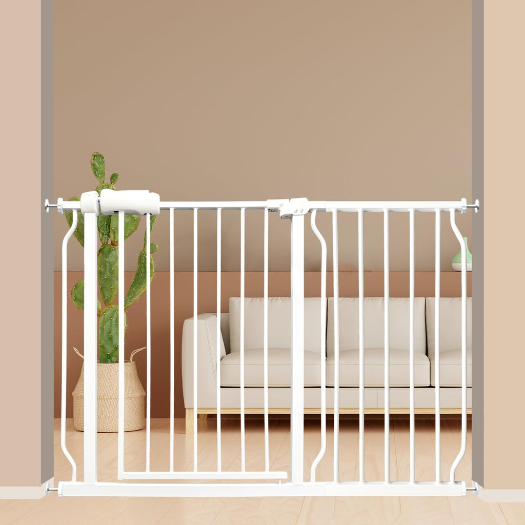 Extra Wide Baby Gate 43.5-48 Inch, Pressure Mounted No Drilling, Heavy Duty Metal for Stairs & Doorways, Indoor Safety Gate for Kids and Dogs, White