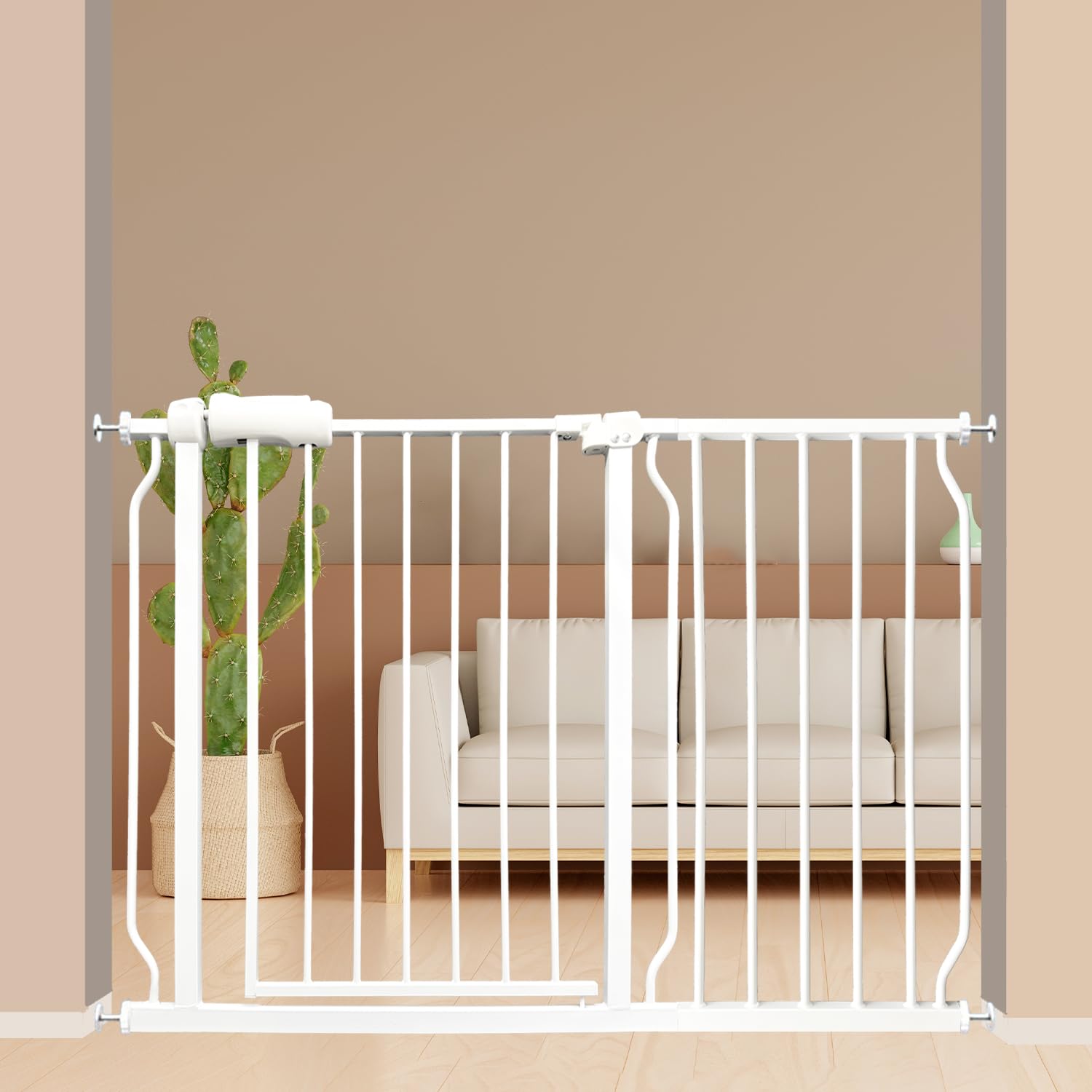 Extra Wide Baby Gate 43.5-48 Inch, Pressure Mounted No Drilling, Heavy Duty Metal for Stairs & Doorways, Indoor Safety Gate for Kids and Dogs, White