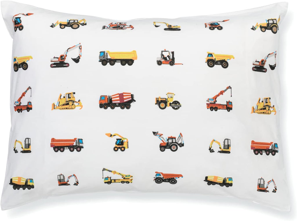 100% Cotton Toddler Pillowcase by ADDISON BELLE - Fits Both 13"x18" and 14"x19" Pillows - Soft, Durable & Breathable (Construction Trucks)