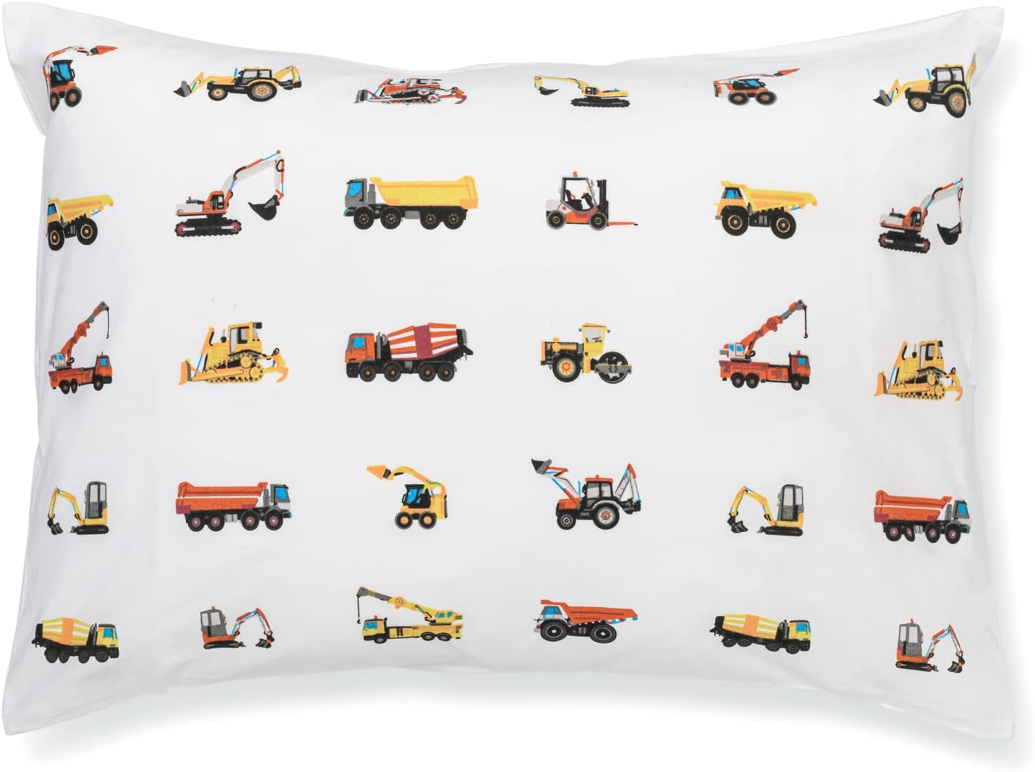100% Cotton Toddler Pillowcase by ADDISON BELLE - Fits Both 13"x18" and 14"x19" Pillows - Soft, Durable & Breathable (Construction Trucks)