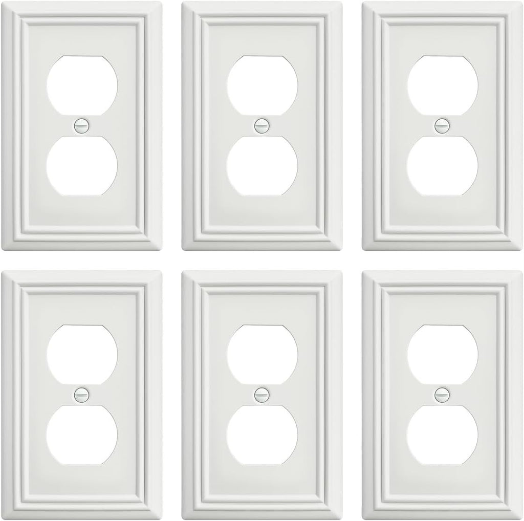 6-Pack Duplex Outlet Cover, Metal Wall Plate for Receptacle, Light Switch, Decorative Off White Outlet Cover Plate, 3.15''*4.88, Midsize