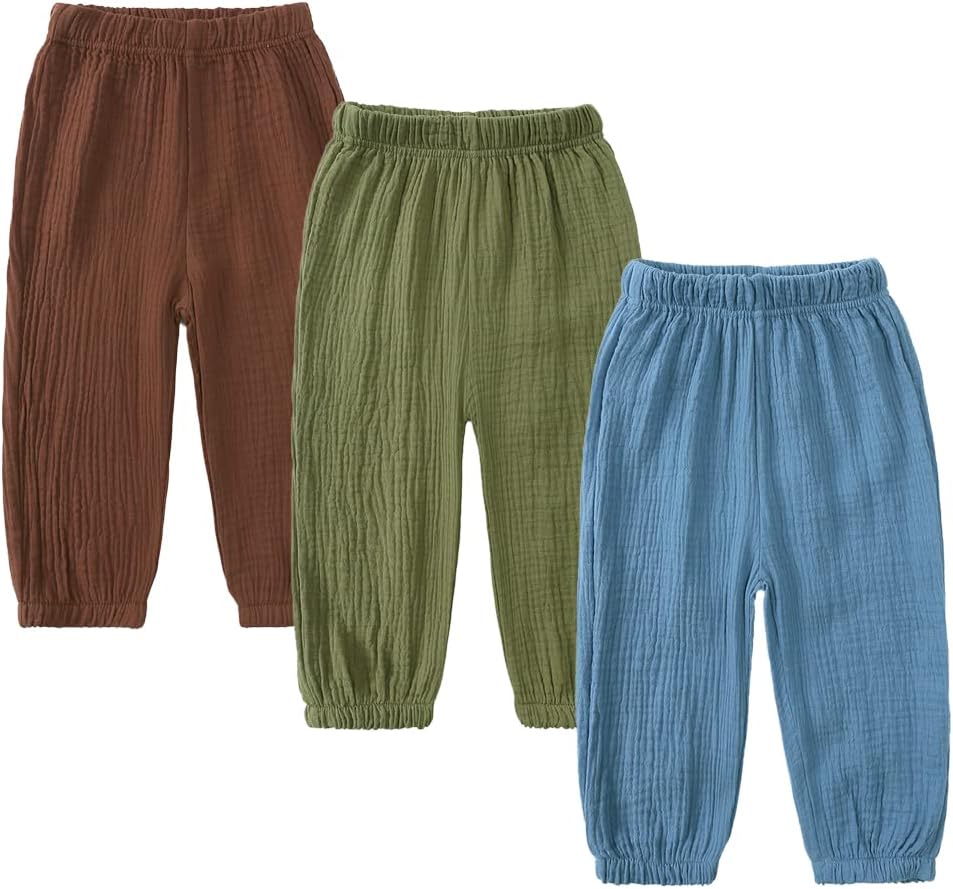 MYGBCPJS Baby Boys Girls Cotton Linen Trousers Kids Casual Ankle Pants Loose Long Bloomers