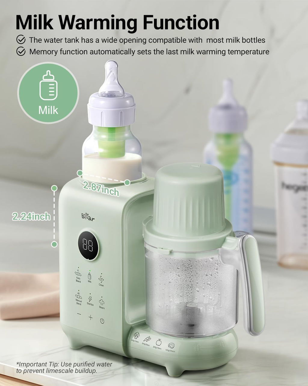 Bear Baby Food Maker with Two Layer Steam Baskets, Multifunction Baby Food Processor Steamer Puree Blender, Baby Food Mill with Bottle Warming Sterili-zing Auto Cleaning Function, BPA-Free