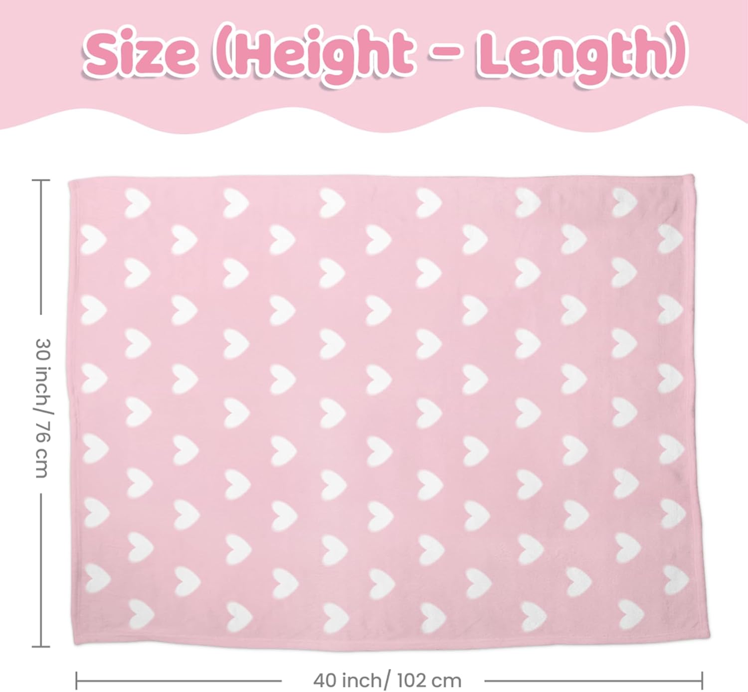 Heart Minky Baby Blanket 30 x 40 Inches for Girls, Soft Plush Receiving Blanket with Dotted Back, Gift for Toddler Newborn Infant Christmas Birthday Baby Shower