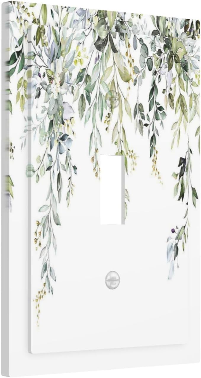 Decorative Light Switch Cover Boho Farmhouse Flower Leaf Sage Green 1 Gang Single Toggle Device Electrical Faceplate Switchplates Decorator Outlet Wall Plate for Bedroom Cabin Decor
