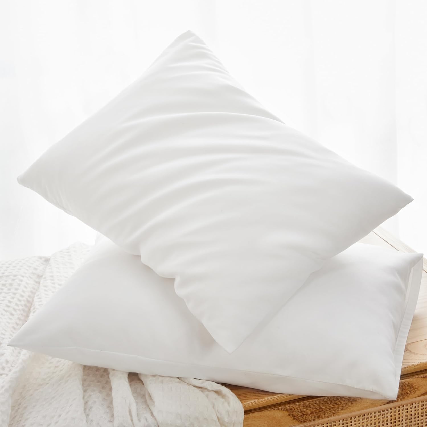 TILLYOU Toddler Pillowcase 2 Pack with Envelope Closure,13" x 18" Silky Soft Microfiber Travel Kids Pillow Cases for Boys and Girls,Pure White