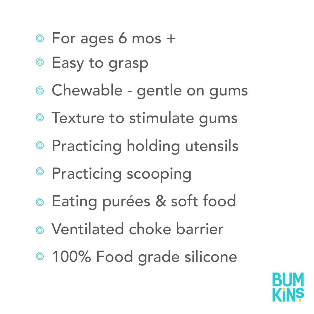 Bumkins Baby Utensils Set, Chewtensils Silicone Spoons for Dipping, Self-Feeding, Baby Led Weaning, Trainer Learning, First Stage Eating, Soft Practice Fork and Spoon, Babies 6 Months, Marble