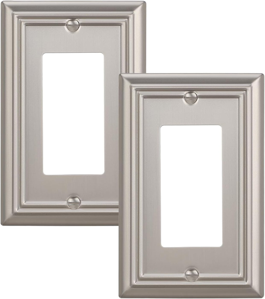 DEWENWILS Decorator Outlet Covers, Brushed Nickel Metal Light Switch Cover Plates, 4.92" x 3.14" Decorative Outlet Wall Plates, Switch Plate Covers for Home Decor, 2 Pack