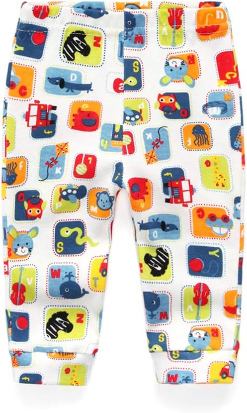 Unisex Newborn Baby Cotton 4-Pack Pants Embroidery Pringting Casual Leggings 0-24 Months for Boys and Girls