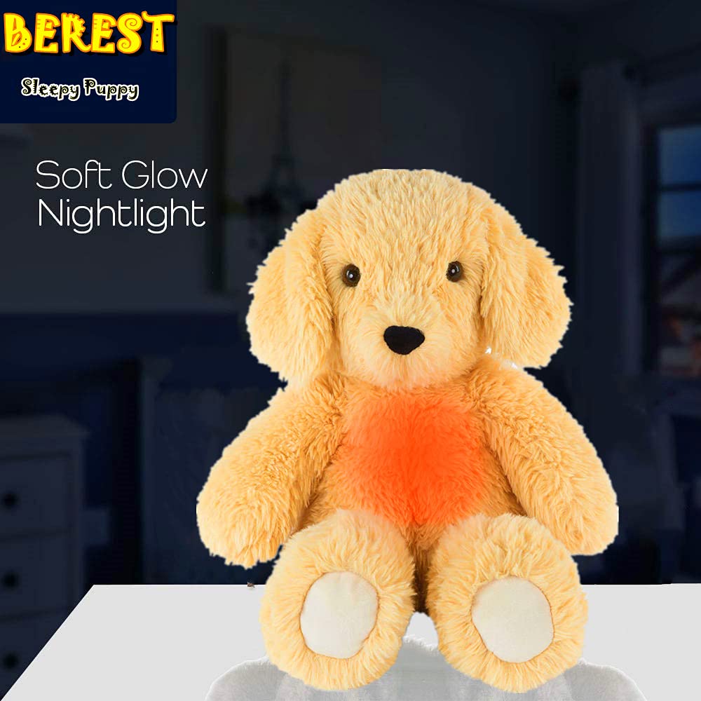 BEREST Baby Cry Sensor Sleepy Dog Sleep Soother Sleeping Aid White Noise Infant Stuffed Animal Puppy Dog Toy, Nursery Decor with Night Light, Mom‘s Heartbeat 9 Sounds Therapy for Toddler Crib