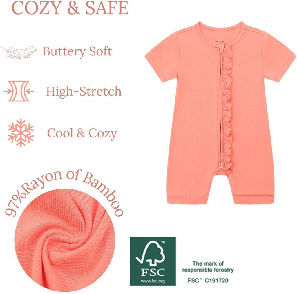 JunNeng Baby Boy Girl 2 Pack Rayon of Bamboo Summer Sleeper Infant Soft Short Sleeve Zipper Footless One-piece Romper