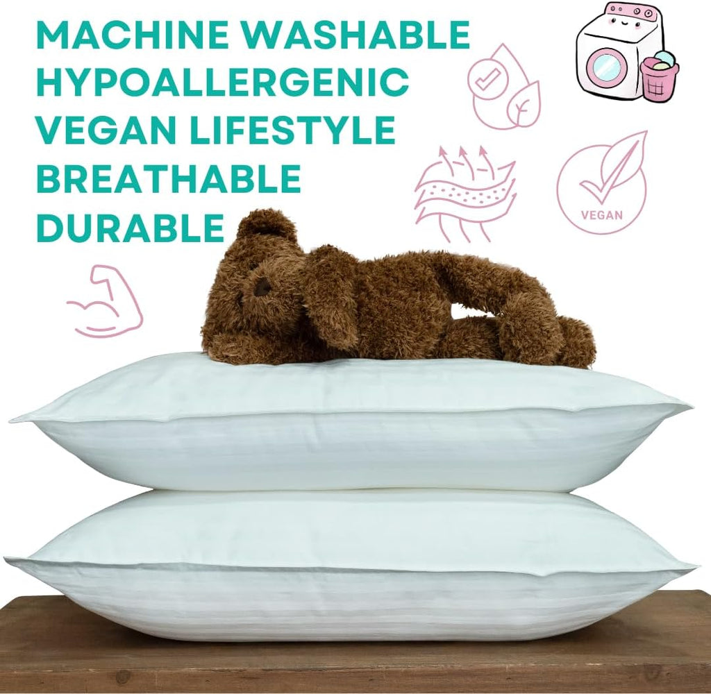 kinder Fluff Children Pillows (2X) - The Only Twin Pillows for Kids 300T Cotton Shell & Down Alternative Fill - Ideal for Travel, Bedding Set & Floor Cushions (16x24in - White)