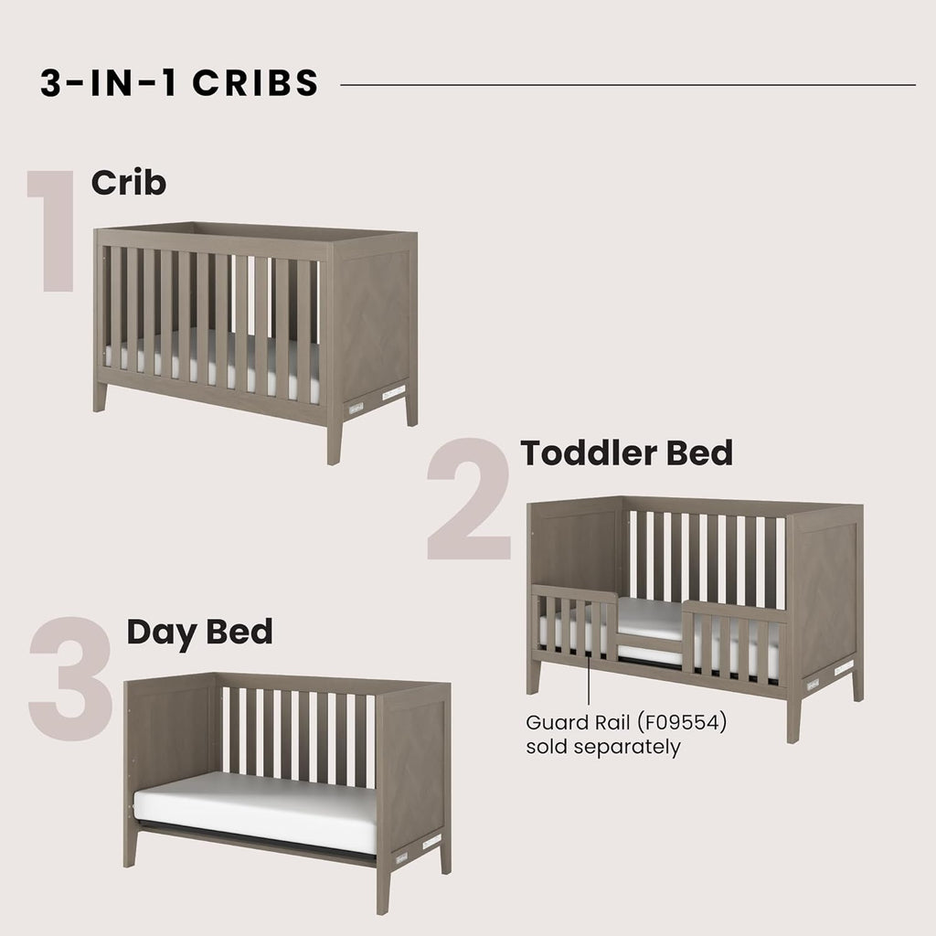 Child Craft Kieran 3 in 1 Convertible Crib, Baby Crib Converts to Day Bed, Toddler Bed, 3 Adjustable Mattress Positions, Non-Toxic, Baby Safe Finish (Crescent Gray)