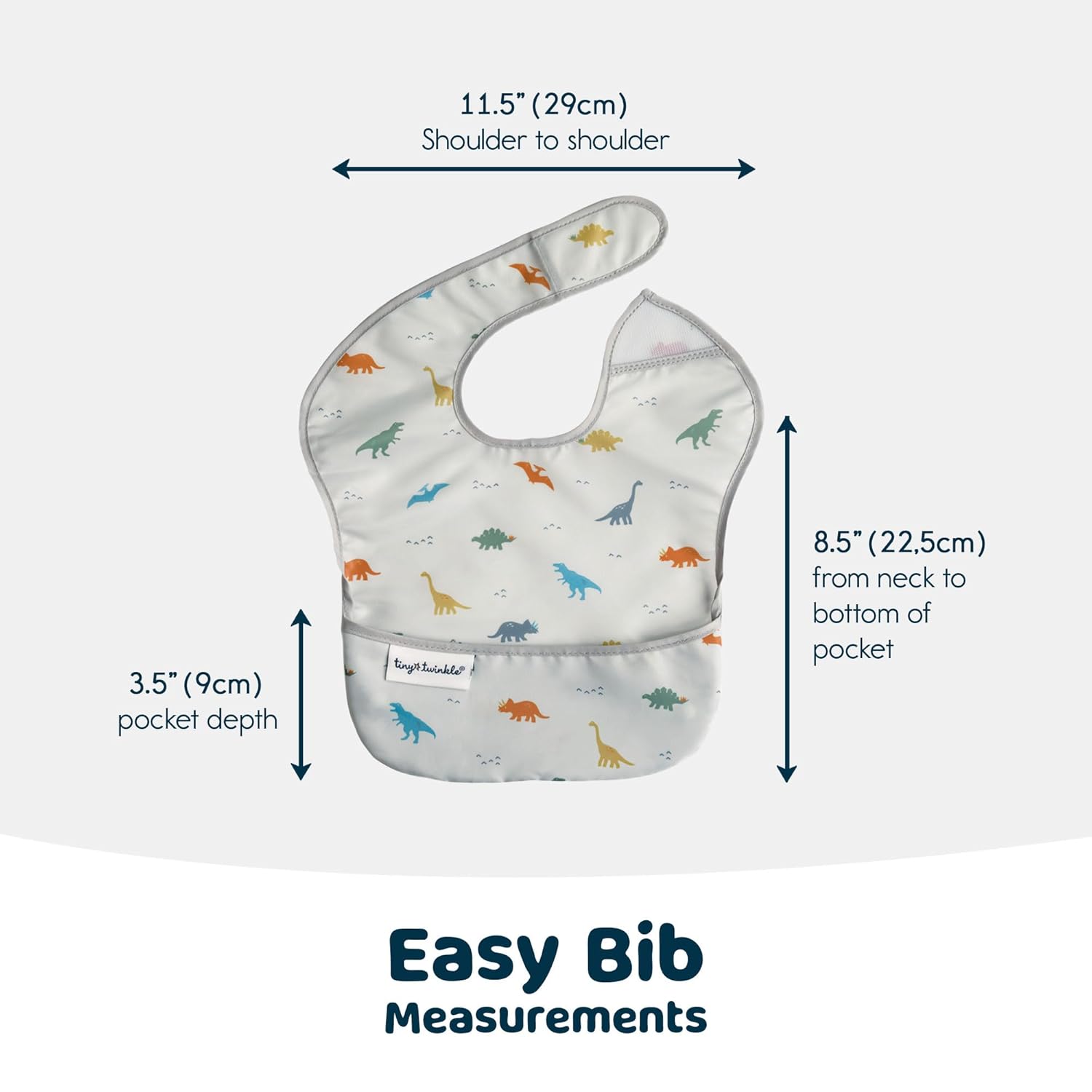 Tiny Twinkle Mess Proof Baby Bibs for Eating - Waterproof, Wipeable Bibs - Toddler Bib- Travel Friendly - PFAS, PVC, BPA, Phthalate Free - Baby Food Bib (3 Pack,Dinosaur)
