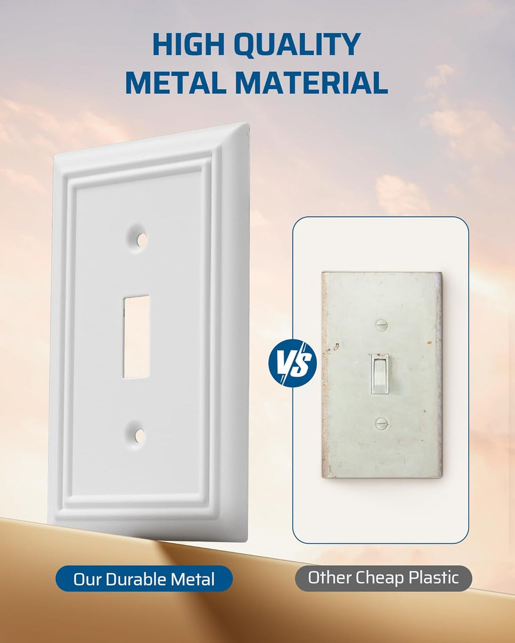 DEWENWILS Single Toggle Wall Plates, White Metal Light Switch Cover Plates, 4.92" x 3.14" Outlet Wall Plates, Switch Plate Covers for Home Decor, 2 Pack