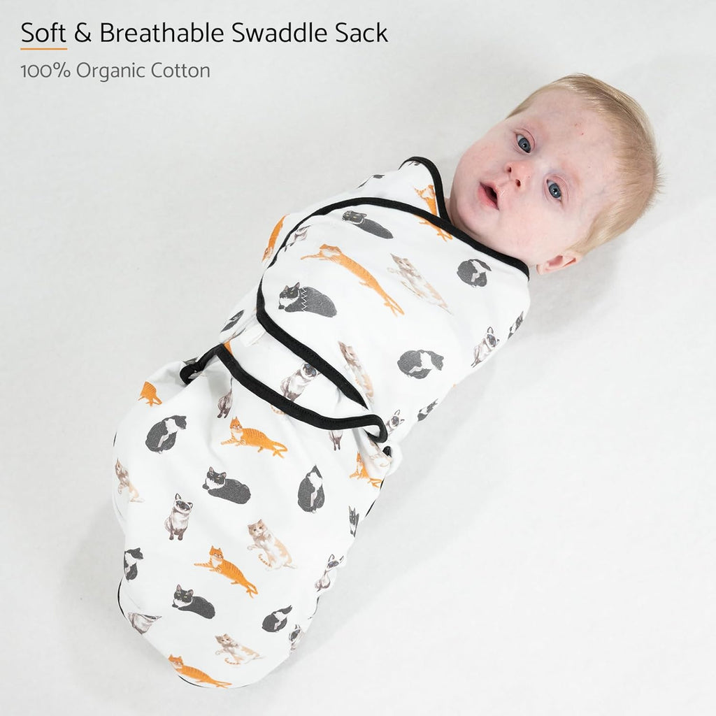 LollyBanks Baby Swaddles, 100% Organic Cotton Swaddle for Newborns Boys and Girls, 0-3 Months Swaddle Sacks with Easy Change Zipper, Newborn Swaddles Baby Registry (Cat Print)