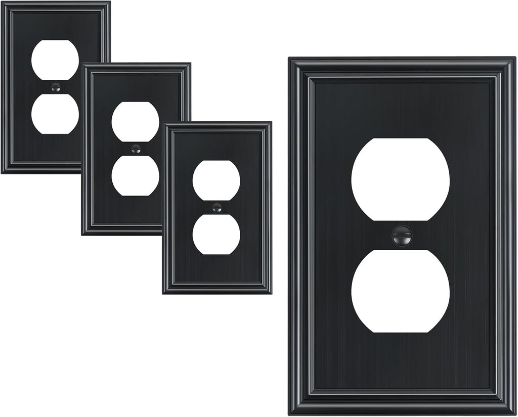 4-Pack Duplex Outlet Cover, Durable Solid Zinc Alloy Decorative Switch Plates and Outlet Covers, Black Wall Plates for Electrical Outlets, 1 Gang Receptacle Cover, Corrosion Resistant