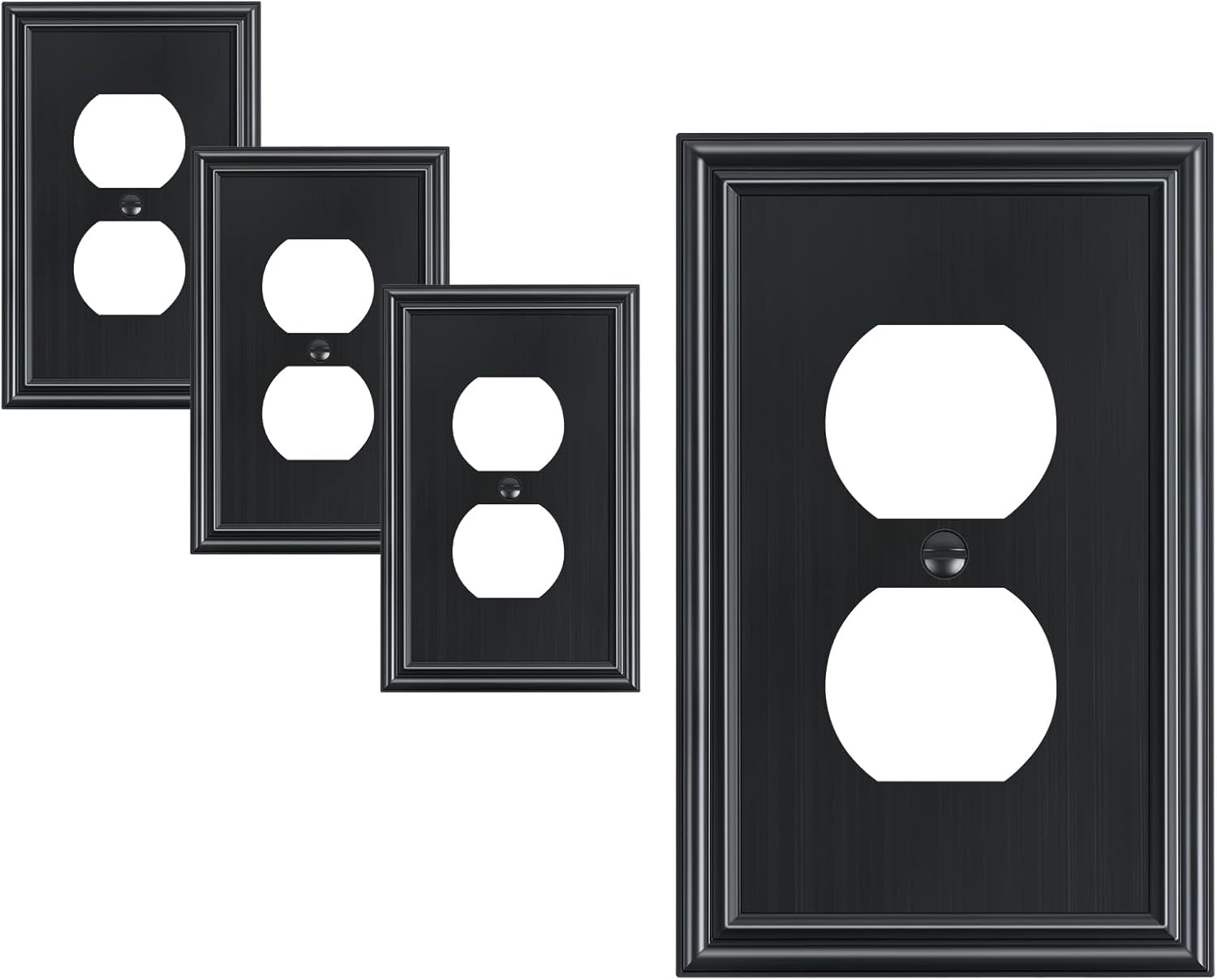 4-Pack Duplex Outlet Cover, Durable Solid Zinc Alloy Decorative Switch Plates and Outlet Covers, Black Wall Plates for Electrical Outlets, 1 Gang Receptacle Cover, Corrosion Resistant