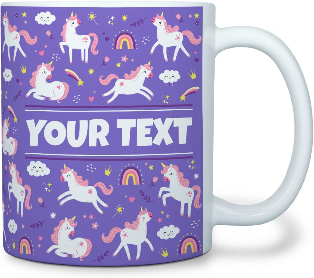 Personalized Mug for Kids - Purple Unicorn - Custom Name/Text, Ceramic Hot Chocolate/Cocoa/Coffee Cup for Girls, Birthday/Christmas/Holiday Gift - 11 oz, White Handle